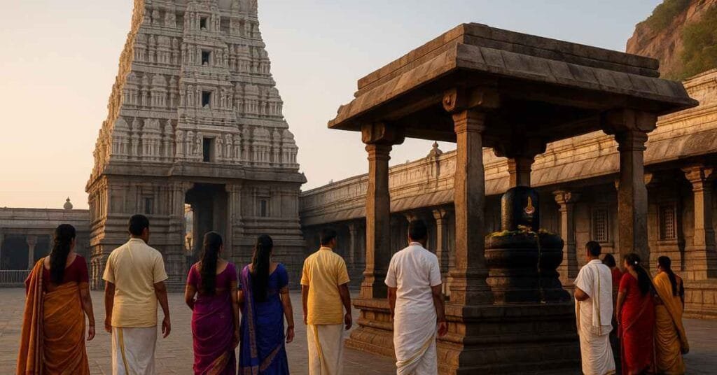 Devotees visiting Sri Kalahasti Temple for darshan