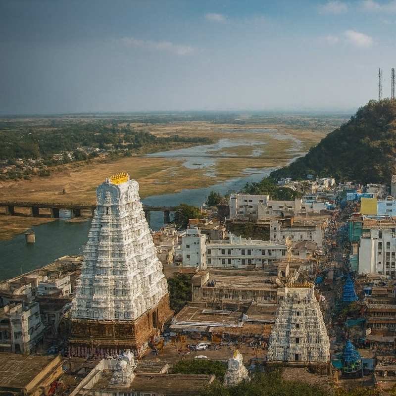 Srikalahasti Temple gopuram view near Tirupati with intricate Dravidian architecture