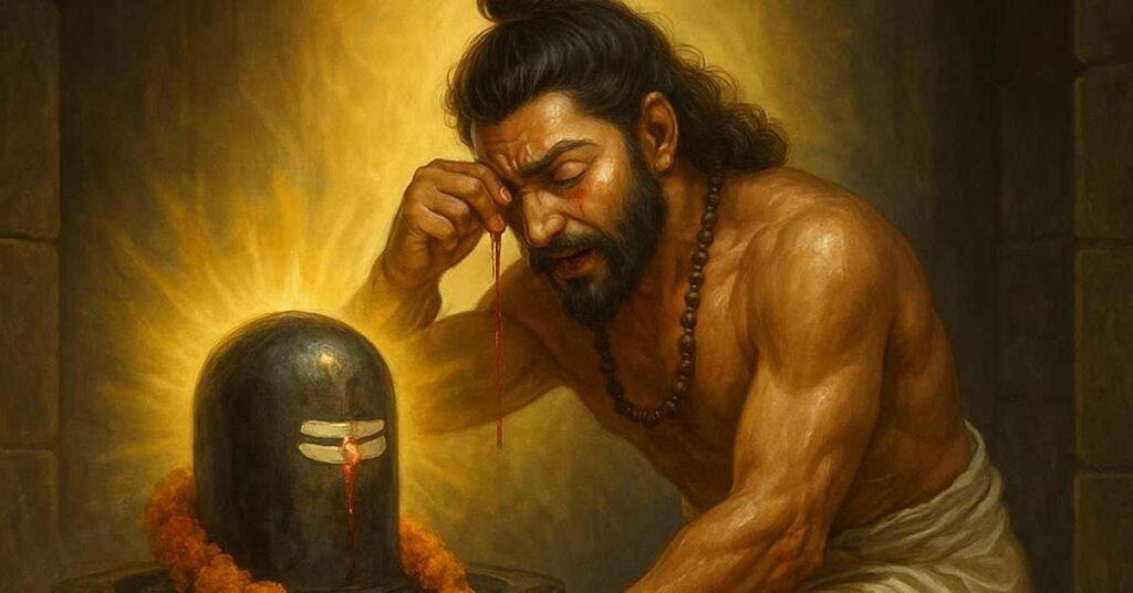 Kannappa Nayanar offering his eye to Lord Shiva at Sri Kalahasti Temple