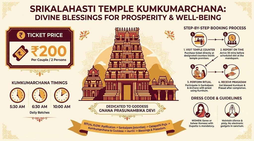 Srikalahasti Temple Kumkumarchana booking and price infographic
