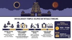 Sri Kalahasti Temple Eclipse Day Pooja booking and timings infographic