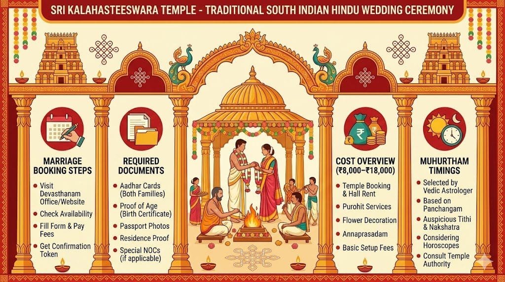 Srikalahasti temple marriage pooja booking process and wedding guide infographic