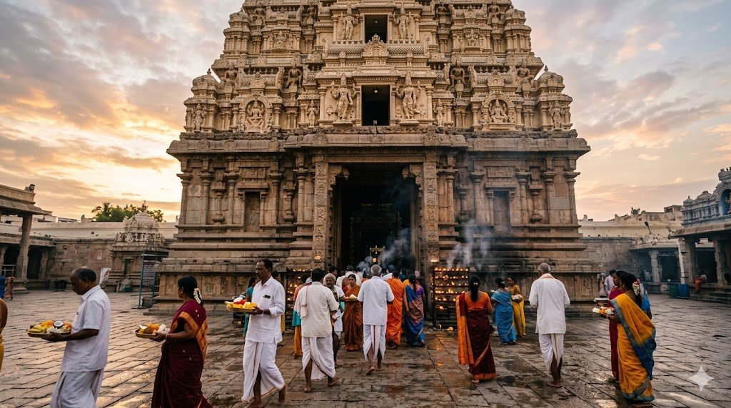 Srikalahasti Amavasya Pooja being performed by priests inside the ancient temple mandapam in Andhra Pradesh