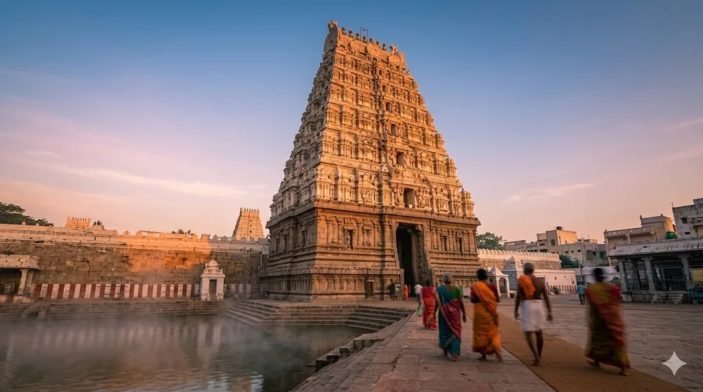 Rahu Ketu Srikalahasti story temple gopuram at sunrise in Andhra Pradesh