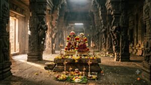 Srikalahasti Nithya Kalyanotsavam wedding seva hall with decorated deity idols