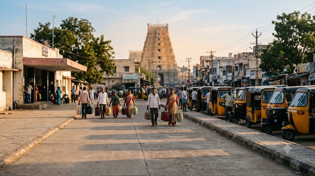 Srikalahasti railway station to temple auto transfer with pilgrims and luggage