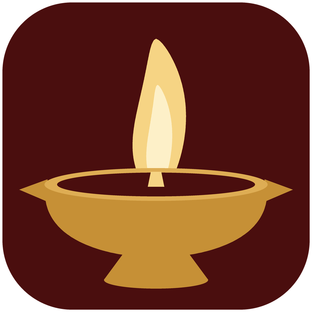 Sri Kalahasti Temple Guide logo - a gold oil lamp with a lit flame on a maroon rounded square.